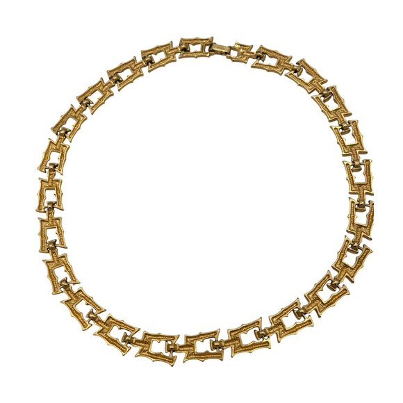 Vintage Monet Gold-Tone Bamboo Link Necklace 16 Inches Elegant Retro Jewelry - Picture 5 of 6